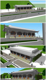 陕西特色风格仿古建筑古典民居su模型素材设计模型下载