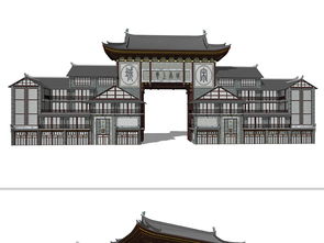 中式仿古商业街入口大门建筑设计图下载 图片15.92mb 建筑模型库 su模型